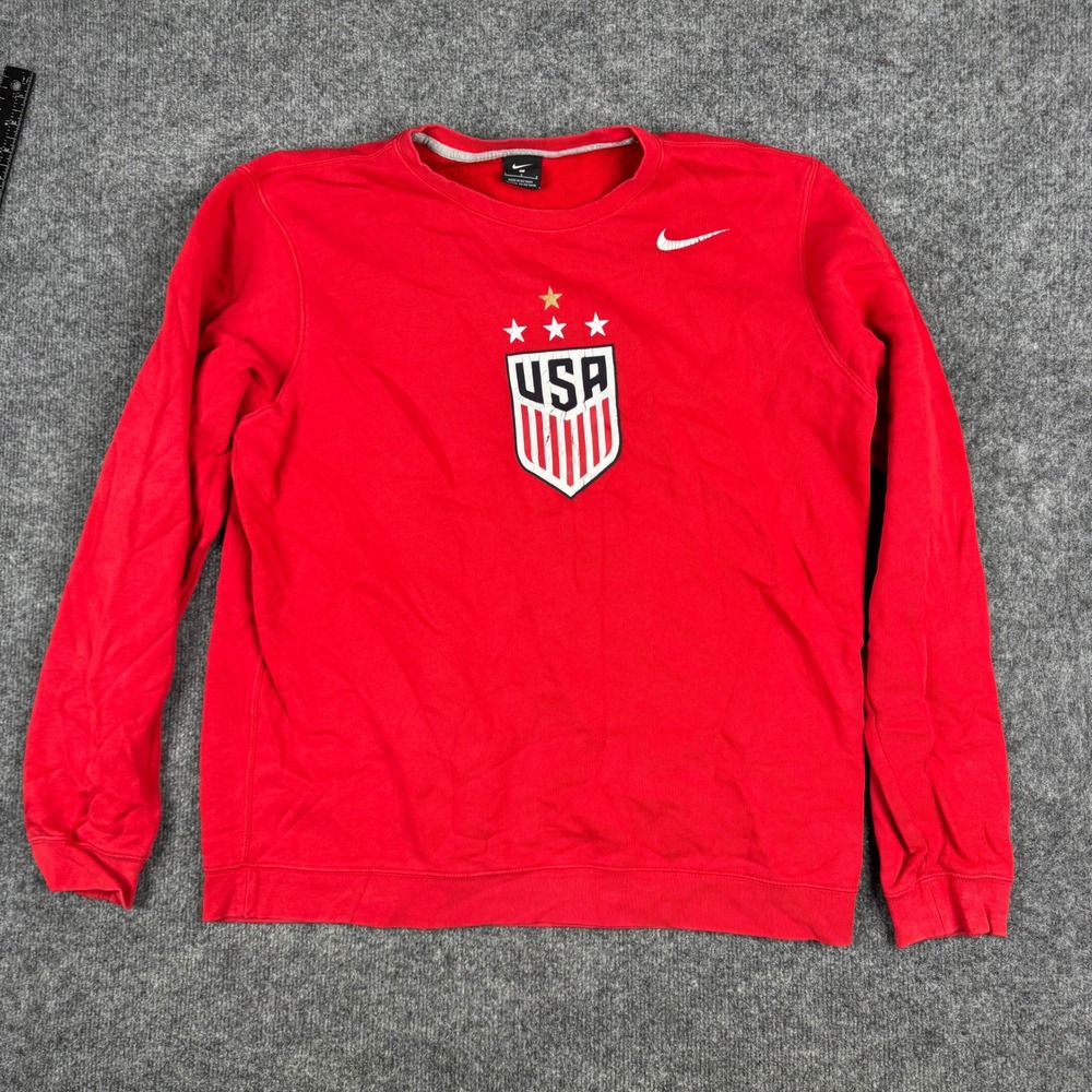 Nike Sweatshirt Mens Size L Red USA Soccer Graphic Crew Neck Pullover Flaw